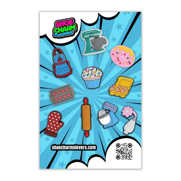 Baking & Pastry Shoe Charms Blister – Baking-themed shoe charms for Crocs – Cupcakes, mixers, and kitchen tools
