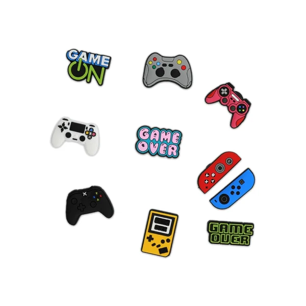 Gaming-themed charms, including video game controllers, handheld consoles, and "Game Over" text