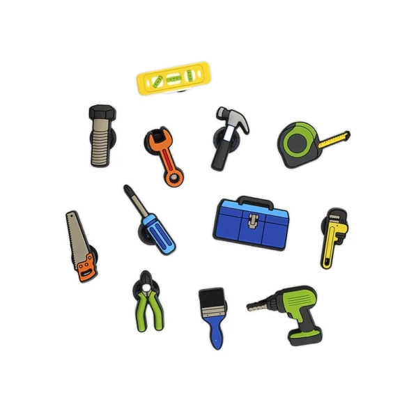 Handyman & Tools Shoe Charms shown on white Crocs
