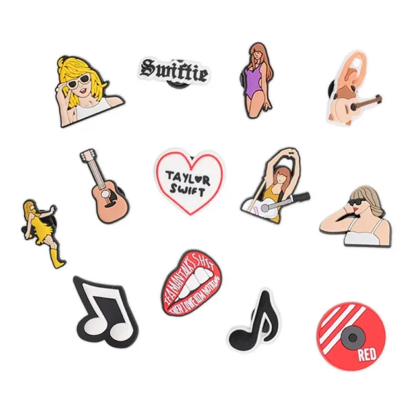 Aesthetic Taylor Swift Shoe Charms Bundle – 13 Crocs pins inspired by Eras Tour, Red Album, and Swiftie style