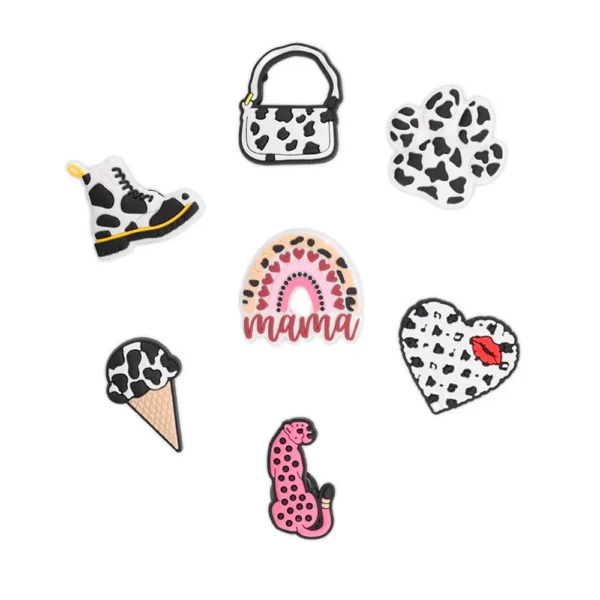 Set of 7 animal print shoe charms – cow and leopard style for Crocs