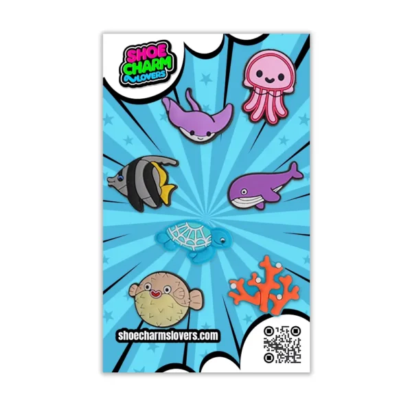 Blister pack of Aquatic shoe charms – sea-themed shoe accessories for Crocs