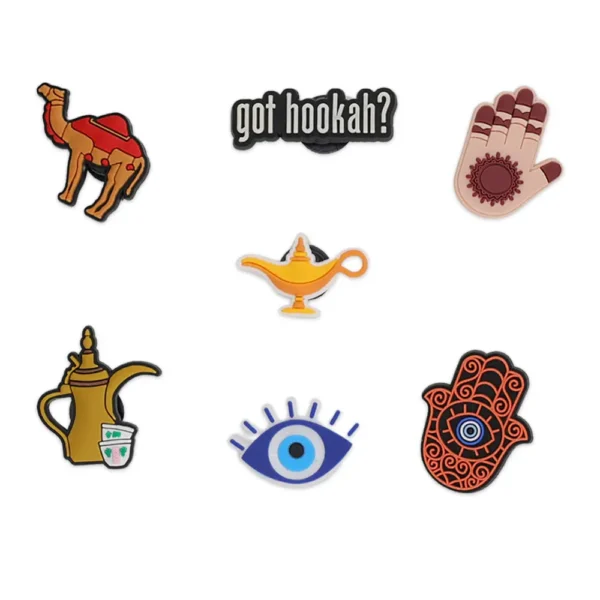 Package containing 7 Arabic shoe charms – spiritual symbols for Crocs