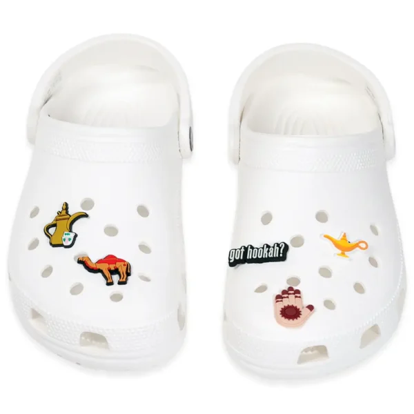 Arabic and boho-style charms on white Crocs – styled for real-life wear