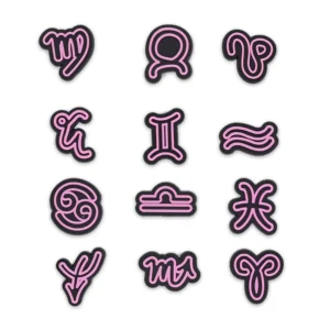 Set of astrology shoe charms – 12 pink and black zodiac signs for Crocs
