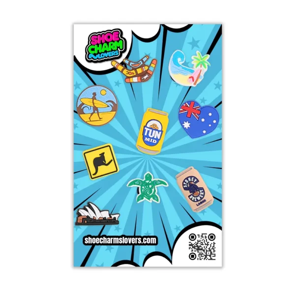 Australia shoe charms blister, koala, kangaroo, flag, beach, and Aussie beer set – Crocs-compatible design
