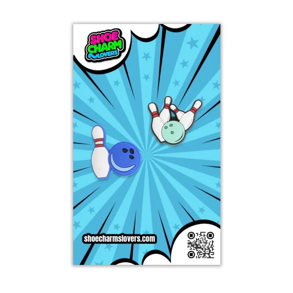 Blister with bowling pins and ball shoe charms – themed accessories for athletes and fans