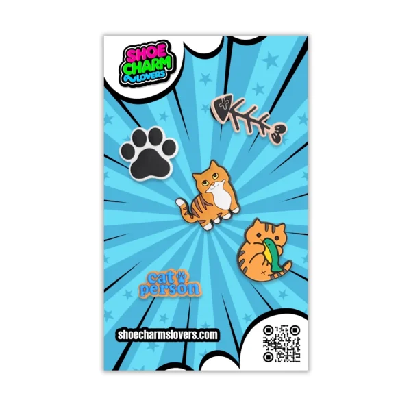 Cat charms on white Crocs - Blister pack with cat lover charms for Crocs – paw and kitty face designs