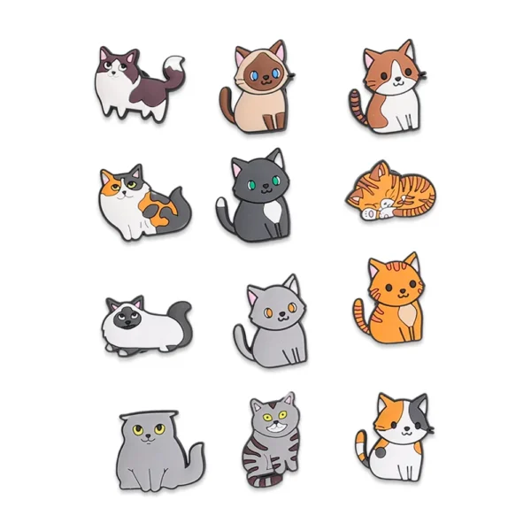 Cat Shoe Charms for Crocs Bundle – 12 pastel cartoon cat charms in kawaii style