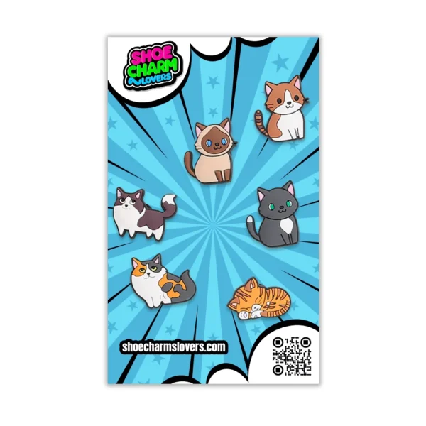 Blister pack with 12 adorable Cat Shoe Charms – ideal for girls, tweens, and all cat lovers