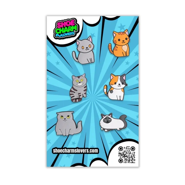 Blister pack with 12 adorable Cat Shoe Charms – ideal for girls, tweens, and all cat lovers