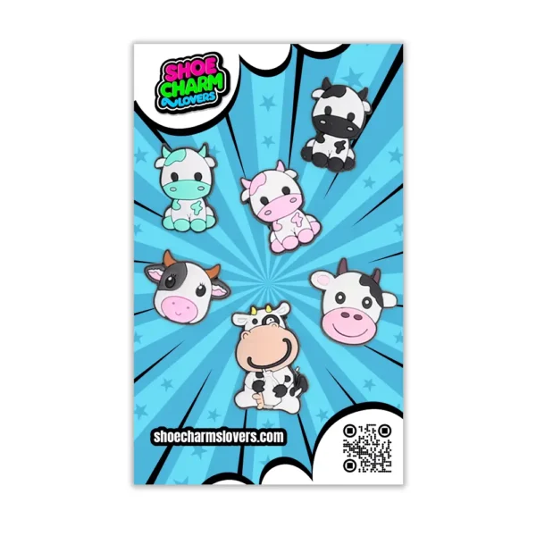 Blister pack with Cow Shoe Charms – a chic, animal-print inspired set for lovers of cute farmcore style
