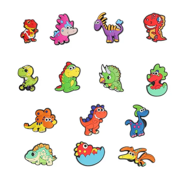Set of 14 cute dinosaur shoe charms on Crocs with kids
