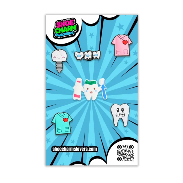 Blister display of 12 dental charms