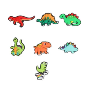 Dinosaur Shoe Charms Bundle – set of 7 colorful and kawaii-style dinosaur charms for Crocs