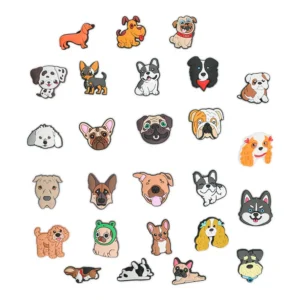 Case featuring 26 Puppy Charms for Crocs – PVC dog figurine set