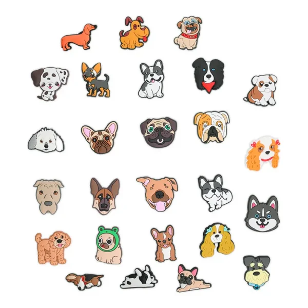 Case featuring 26 Puppy Charms for Crocs – PVC dog figurine set