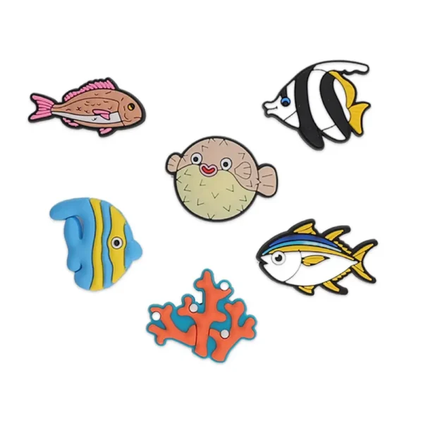 Set of fish shoe charms – tropical fish and coral designs for Crocs