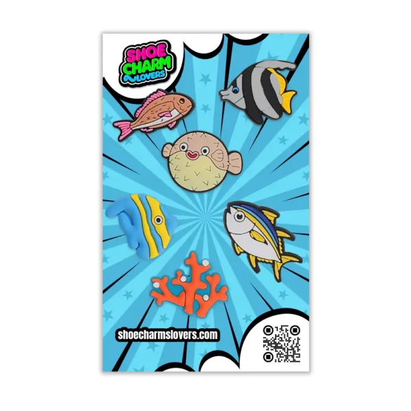 Blister pack of fish shoe charms for Crocs – tropical, beachy, and fun