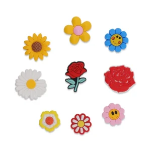 Set of 9 flower shoe charms – daisies, roses and happy faces for your Crocs