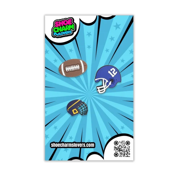 Blister pack of 3 football shoe charms – accessories for Crocs on game day