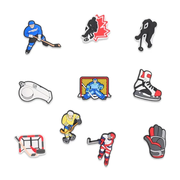 Set of 10 hockey shoe charms – ice hockey-themed charms for Crocs