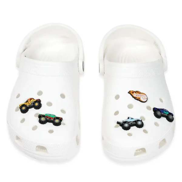 Hot Wheels shoe charms on white Crocs – perfect kids’ accessory