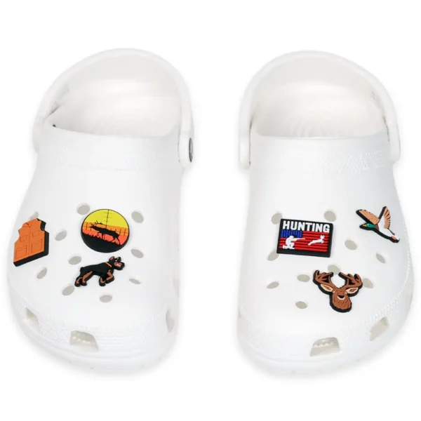 Hunting charms on white Crocs
