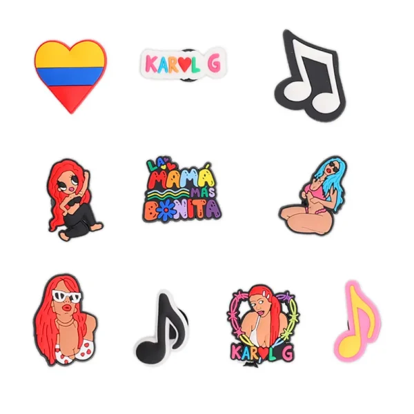 Set of 10 Karol G shoe charms – urban & vibrant celebrity designs for Crocs