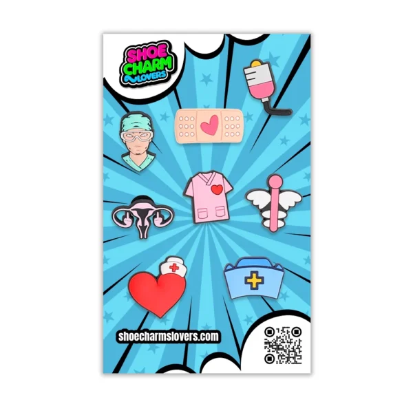 Medical shoe charms in retail packaging – colorful and symbolic