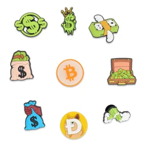 Set of 9 money shoe charms – dollar, Bitcoin, and finance icons for Crocs