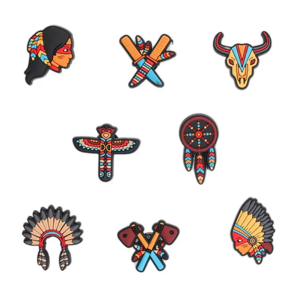 Set of 8 Native American shoe charms – feathers, totems, and dreamcatchers for Crocs
