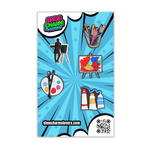 Paint Shoe Charms Blister – Art-themed charm set with palette, brush, and paint for Crocs