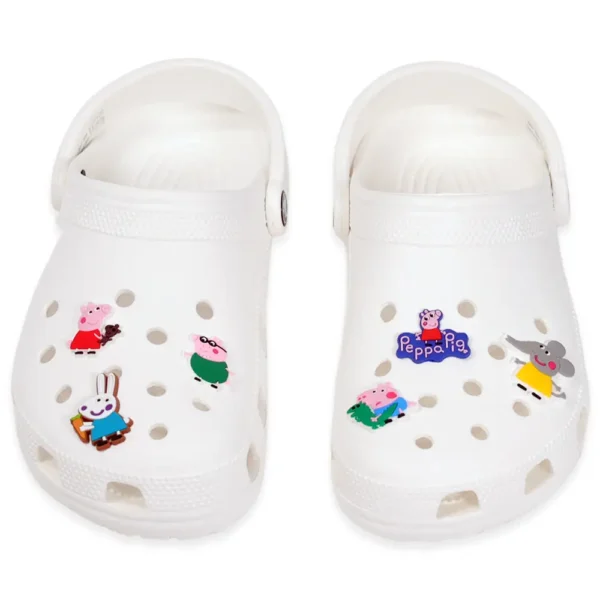 Peppa Pig charms styled on white Crocs – cute and colorful for kids
