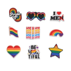 Set of 9 pride shoe charms – hearts, flags, and LGBTQ+ affirmations for Crocs