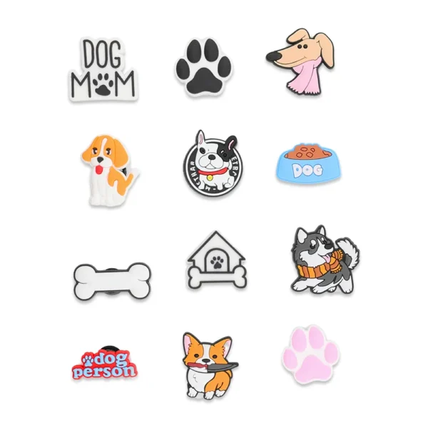 Set of puppy shoe charms – Crocs accessories with paw prints and adorable dog designs