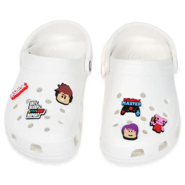 Roblox gamer charms styled on white Crocs – perfect for game fans
