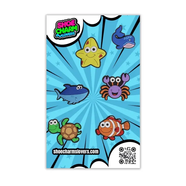 Blister pack of Sea Creature Shoe Charms for Crocs – adorable ocean theme for kids