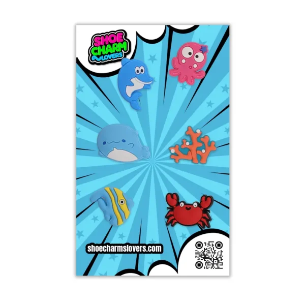 Blister pack of Sea Creature Shoe Charms for Crocs – adorable ocean theme for kids