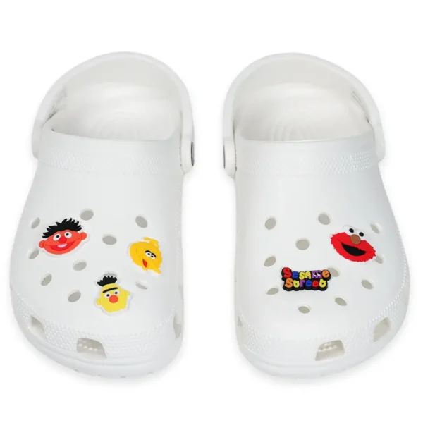 Sesame Street charms on white Crocs – fun and colorful for kids