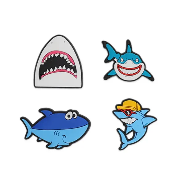 Shark Shoe Charms Bundle – 4-piece Crocs set with ocean and shark-themed accessories
