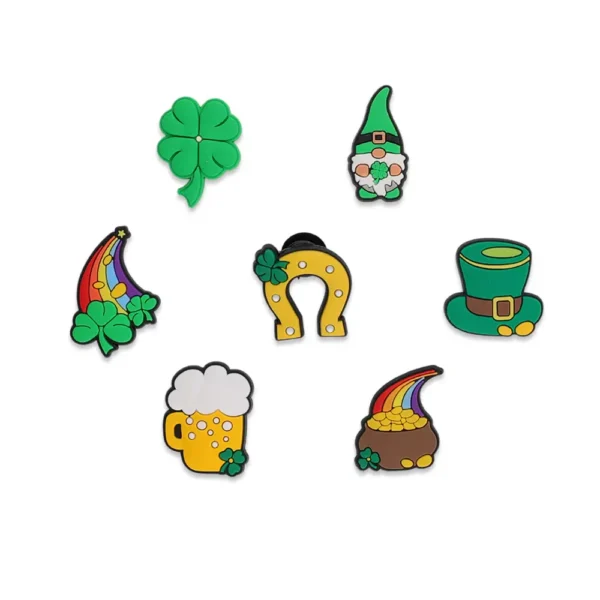 St Patricks Day shoe charms – shamrock, leprechaun, rainbow, beer mug, horseshoe, gold pot and Irish hat for Crocs