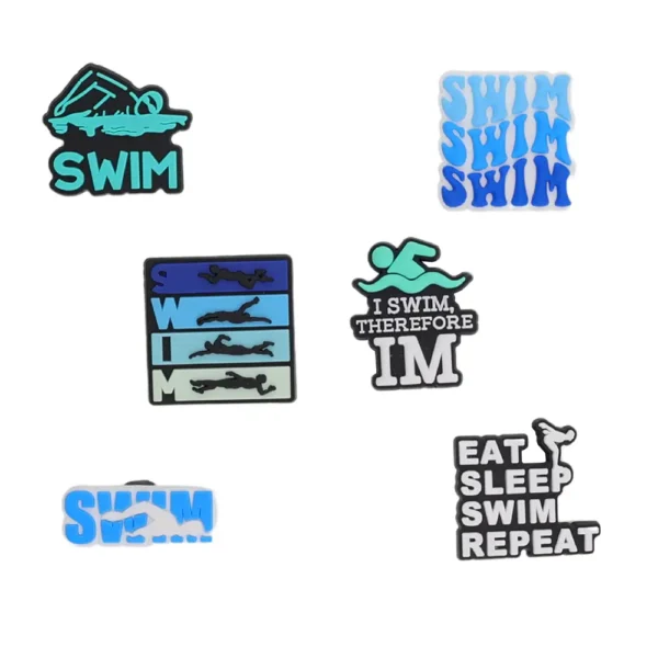 Set of 6 swimming shoe charms – aquatic and athletic theme for Crocs