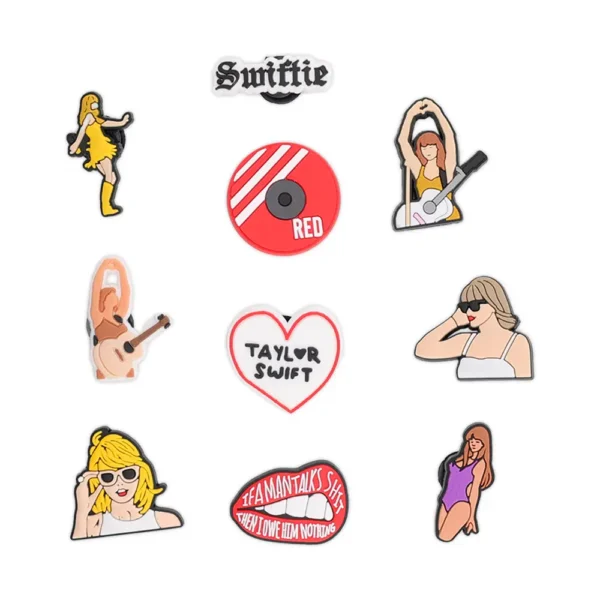 Taylor Swift Shoe Charms Bundle – 10 aesthetic Crocs charms inspired by Red, 1989, and the Eras Tour