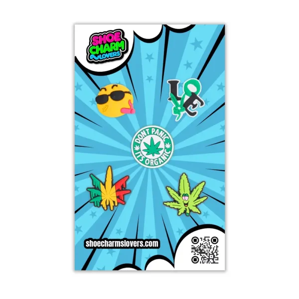 Blister with 5 colorful weed charms for Crocs