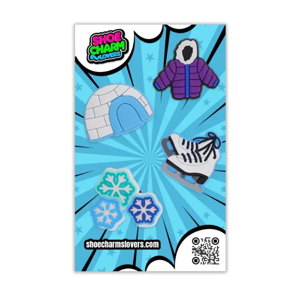 Blister pack of winter shoe charms – set of 4 charms inspired by cold weather and cozy vibes
