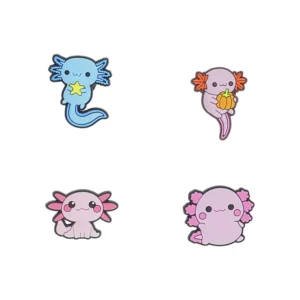 Axolotl Shoe Charms Bundle – set of 4 pastel-colored kawaii axolotls to decorate your Crocs with underwater cuteness