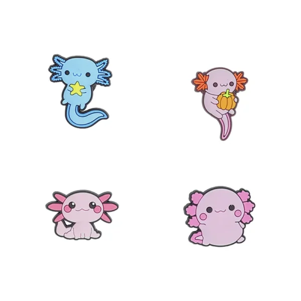 Axolotl Shoe Charms Bundle – set of 4 pastel-colored kawaii axolotls to decorate your Crocs with underwater cuteness