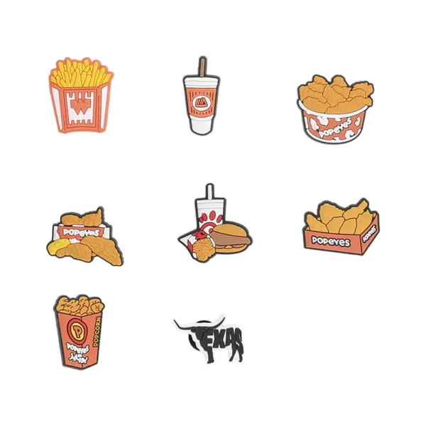 Fried Chicken Shoe Charms Bundle – 8 fast food-style pieces inspired by Popeyes for Crocs