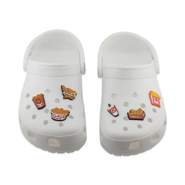 fried chicken shoe charms on white Crocs – complete your look with southern comfort vibes